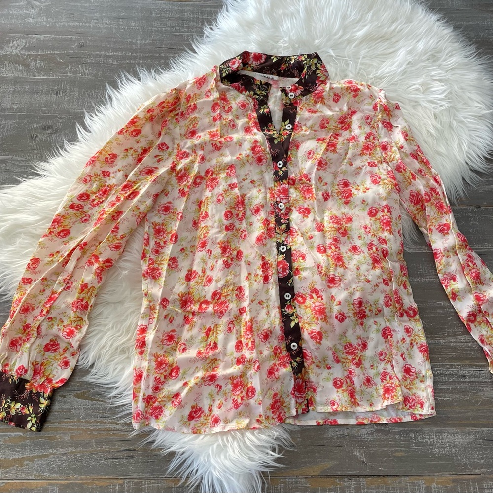 Anthropologie Hemant & Nandita Fatima Floral Button Down Blouse HTF Romantic Top - Picture 4 of 8